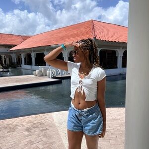 White crop top with tie front detail